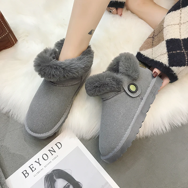 Size35-40/Новинка 2018 года женские зимние ботильоны зимняя обувь из флока с пряжкой и