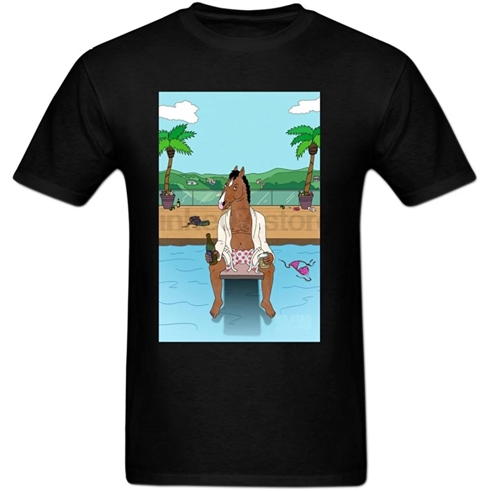 Bojack район Конь БоДжек плакат с винтовым горлом футболка для мужчин черная