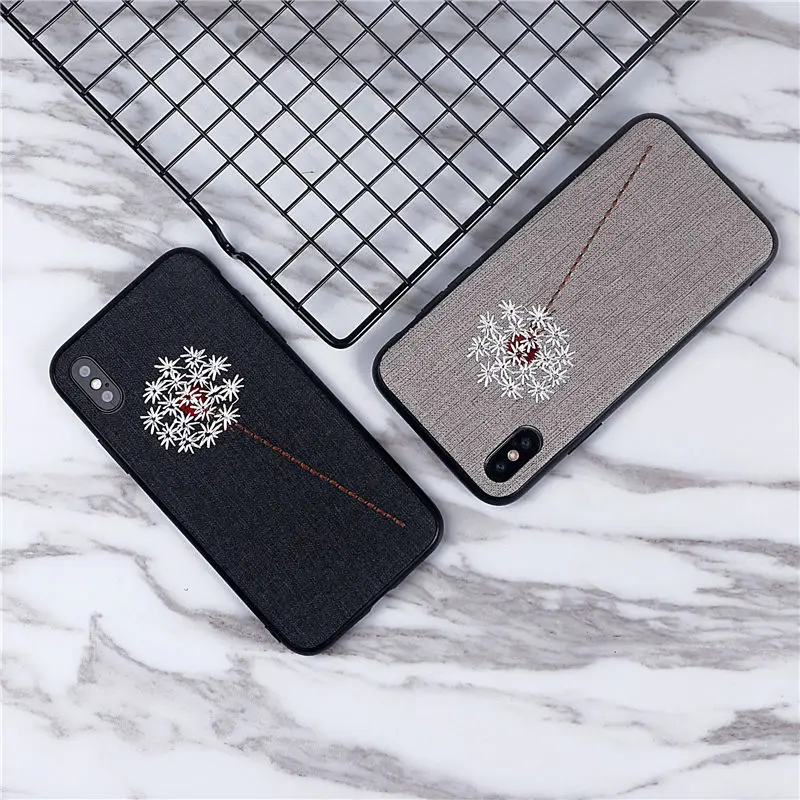 Netarlier вышивка телефонные чехлы для iPhone X Case винтажная ткань в одуванчиках мягкий