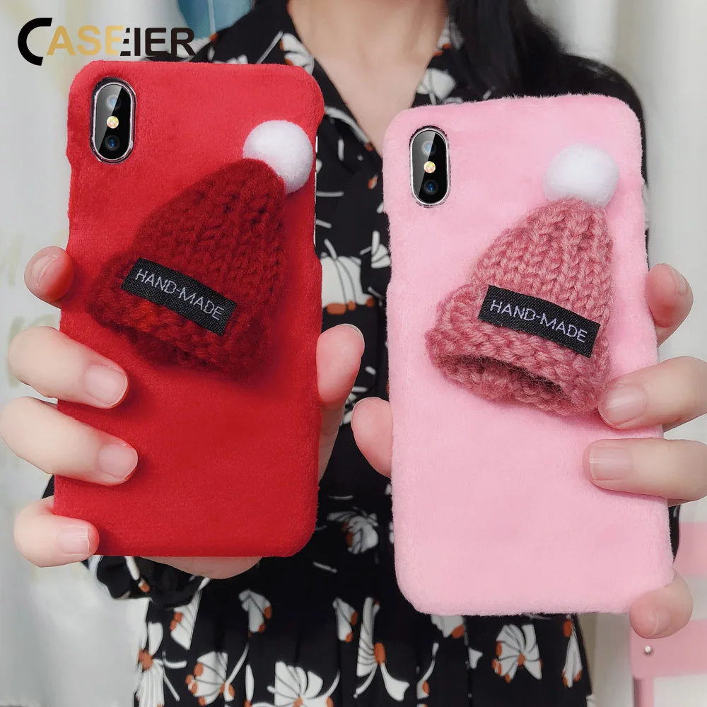 CASEIER милый чехол для телефона iPhone 6 6s 7 8 Plus Чехлы 3D пушистая шляпа X XS Max XR 5 5S SE теплые
