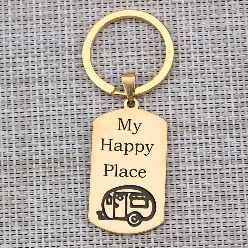 My Happy место брелок ручной резной Camper Lover Ювелирная бирка для собак на открытом