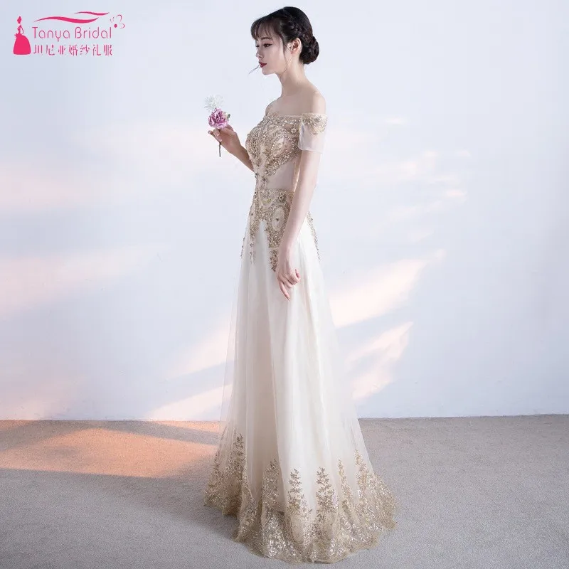 

TANYA BRIDAL Long Floor-length A-line Bridesmaid Dresses New 2019 Appliques Off The Shoulder Formal Wedding Guest Dress JQ338