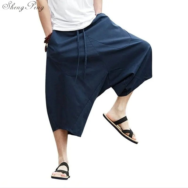 Китайский стиль белье Штаны мужское off мужские широкие брюки укороченные