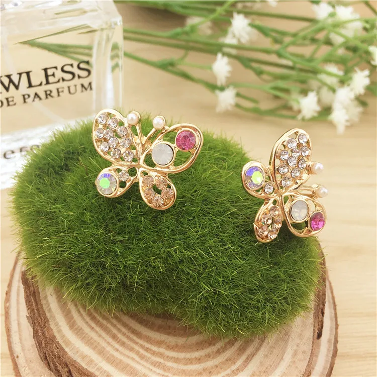

New Fashion Designer Jewelry Colorful Rhinestone Imitation Pearl Butterfly Bow Stud Earrings For Women Brincos