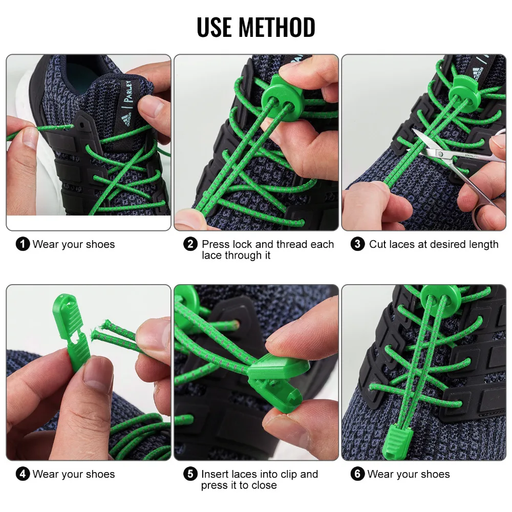 Reflective Lock lace 6 colors a pair Of Locking Shoe Laces Elastic Sneaker Shoelaces Shoestrings Running/Jogging/Triathlon