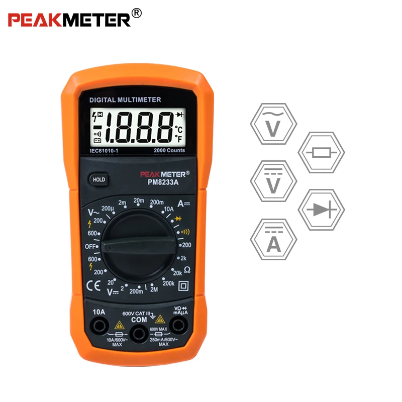 PEAKMETER мультиметр Вольтметр Амперметр PM8233 с истинным AC DC напряжение Сопротивление Емкость Частота Температура бесконтактный Тестер Напряжения