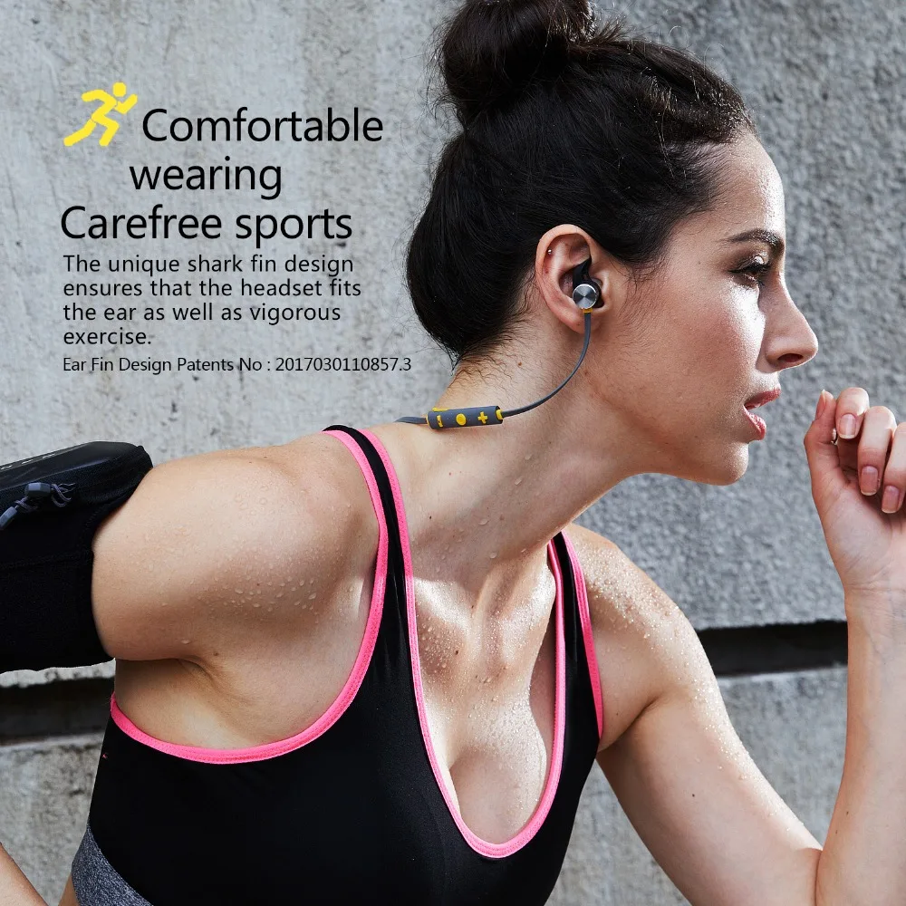 Беспроводные наушники с защитой от пота для бега двойной батареей и синими