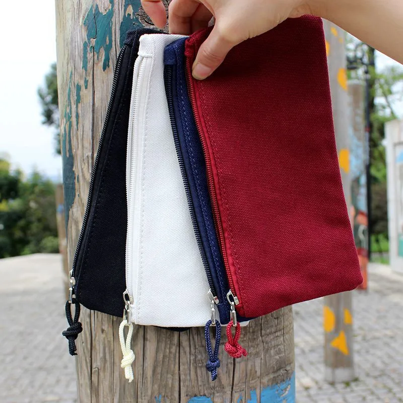 

50pcs Colorful Blank Canvas Zipper Pencil Cases Pen Pouches Cotton Cosmetic Bags Makeup Bags Mobile Phone Clutch Bag Organizer