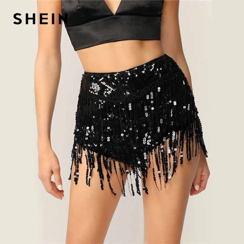 SHEIN Женские Летние Осенние Шорты С Блестками И Бахромой Сексуальные Шорты С Высокой Талией