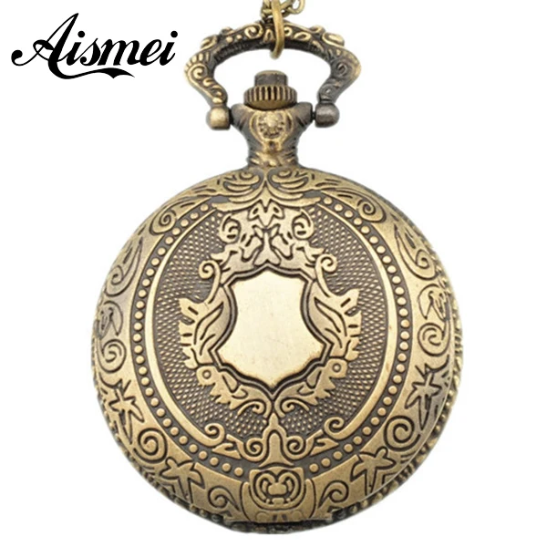 25 pcs/lot New Arrive big Size bronze Shield pocket watches with men's chain and clip For Gift send by EMS or DHL