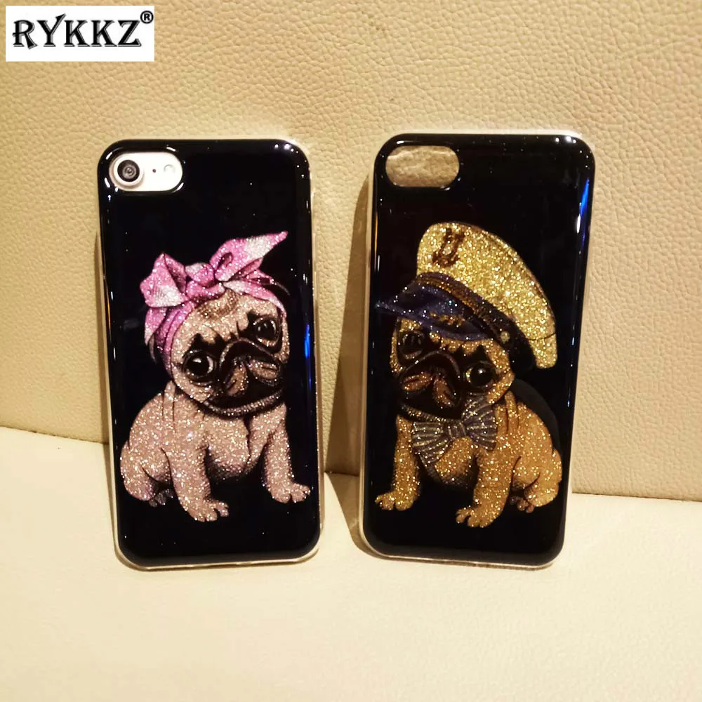 Cute Cartoon Lover Glitter Pug Dog Funda Hard Back Cover Capa Carcasa Coque Hull For iPhone 6 6s Plus 7 8 Case X |