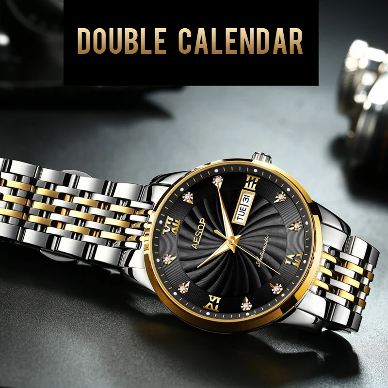 Автоматические механические часы марки AESOP мужские классические наручные из