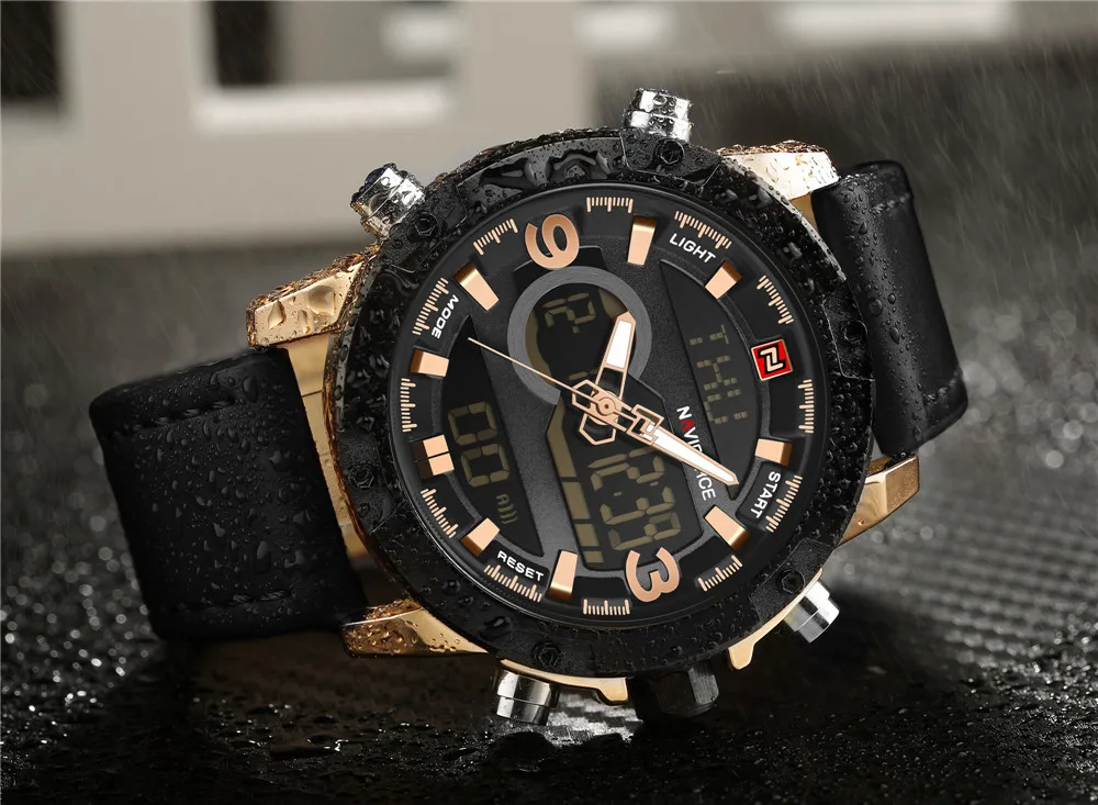 Мужские часы NAVIFORCE с двумя часовыми поясами и будильником кварцевые наручные