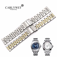 carlywet 22 24mm silver stainless steel watchbands two tone gold replacement wrist watch band for super ocean1884 seiko panerai