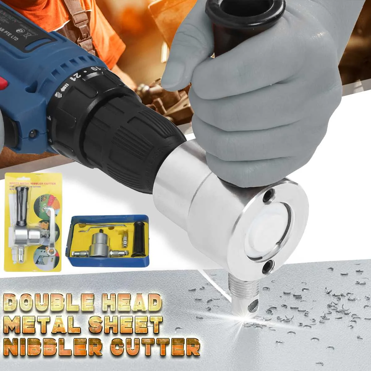 Пила Резак Режущий инструмент Nibbler Cutter Drill Attachment двойная головка металлическая двойная головка листового металла сверло Регулируемая на 360 градусов