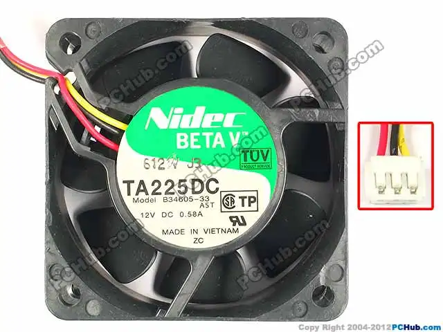Nidec TA225DC B34605 33 DC 12V 0.58A 60x60x25 мм 3 Провода Сервер вентилятор охлаждения|square fan|server fan12v