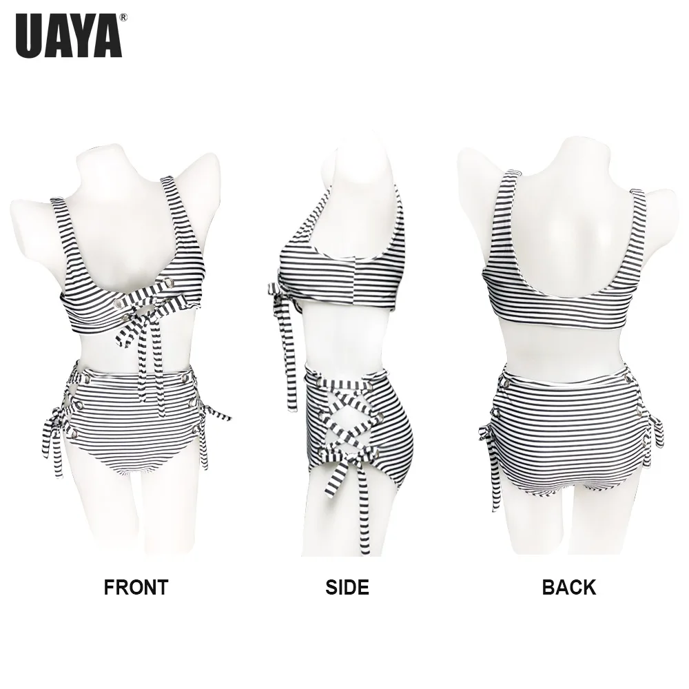 2019 новый бикини с высокой талией Полосатый купальник женский сексуальный