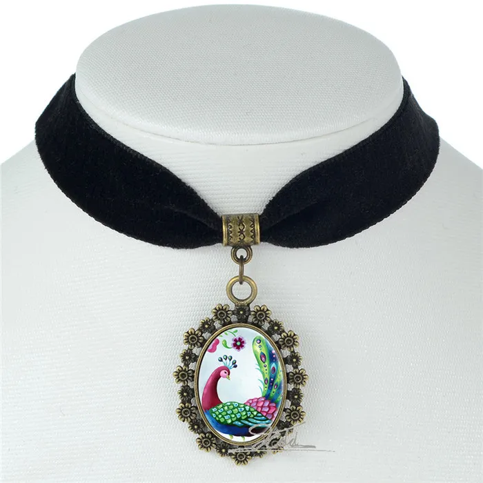 16 стилей винтажное ожерелье павлина черная бархатная лента колье Овальный