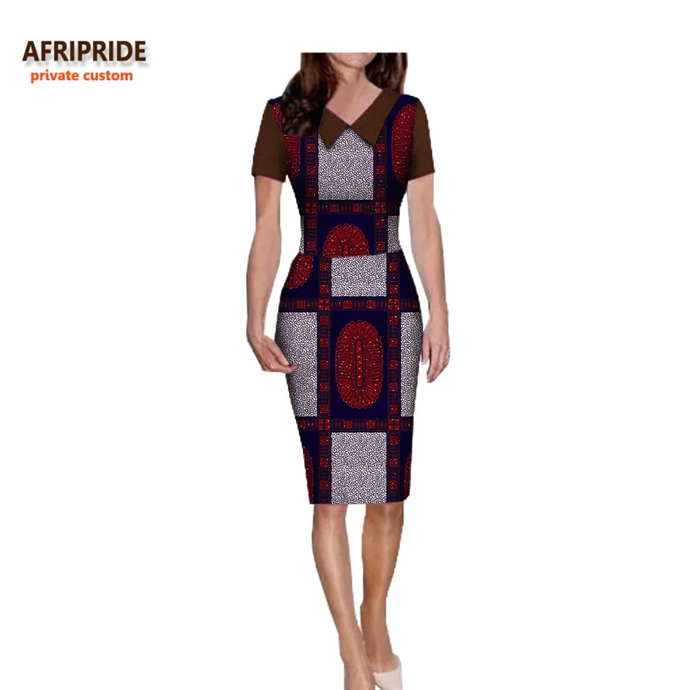 new spring cotton dress for women AFRIPRIDE short sleeve peter pan collar knee-length casual pencil A7225132 | Тематическая одежда
