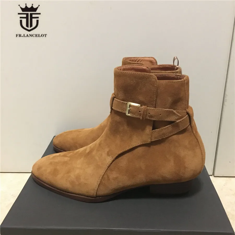 Мужские ботинки ручной работы коричневые замшевые из натуральной кожи на