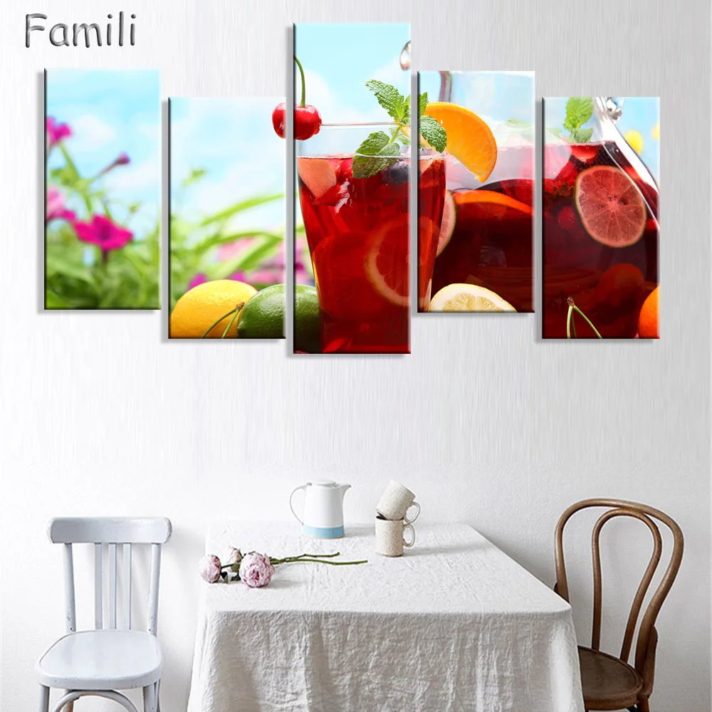 5 шт. современный холст с принтом в виде сока и чашки овощей Настенная картина для