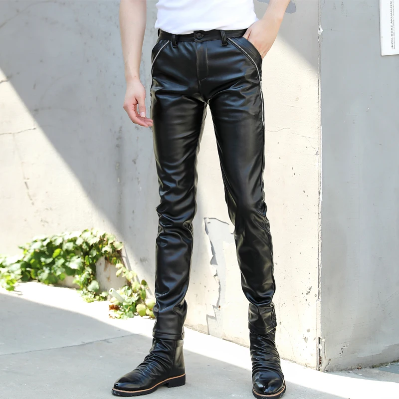 2019 корейский стилист волос тонкие кожаные штаны тренд локомотив из полиуретана