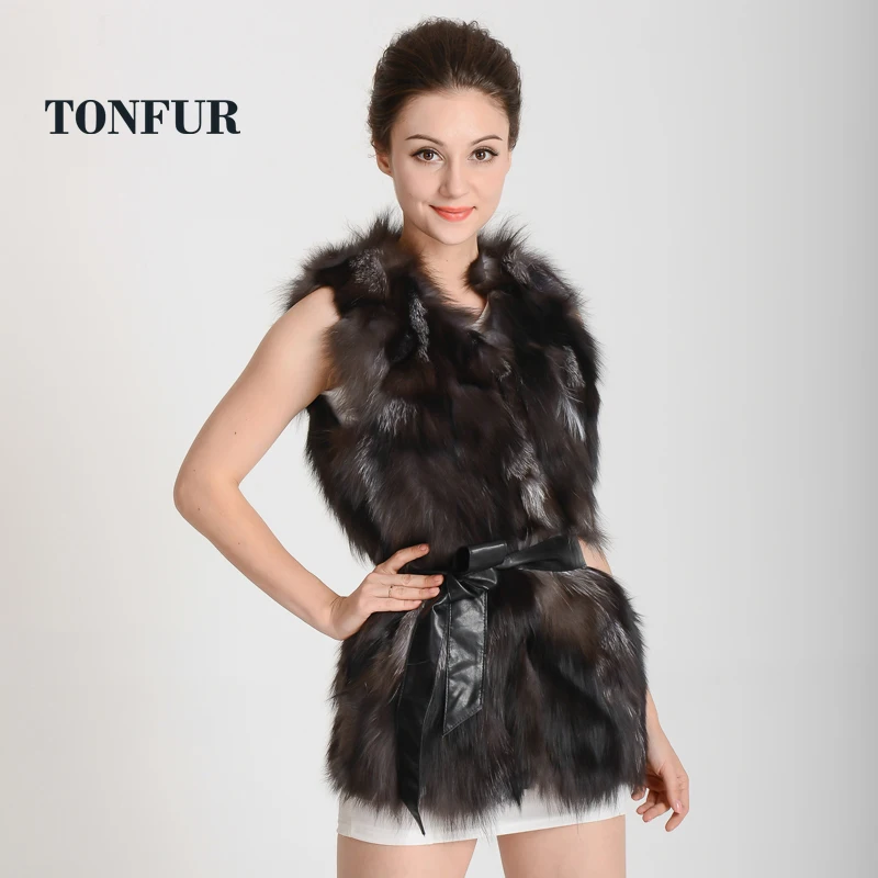 Женский жилет с лисьим мехом роскошный из натурального меха лисы бесплатная