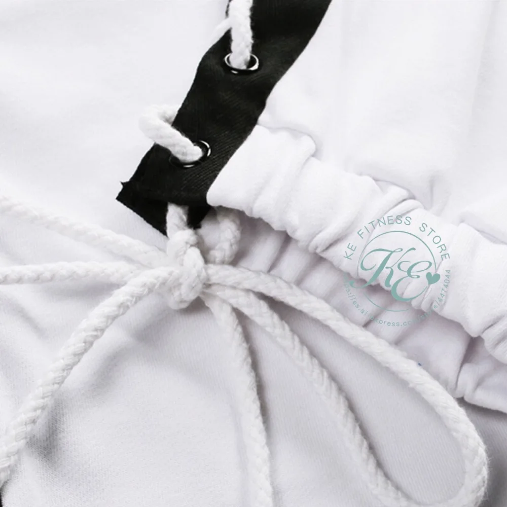 KE Pantalon blanco abierto con cordones ancho a rallas suelto, хипстерские штаны для фитнеса, тренажерного зала, штаны для фитнеса, штаны с высокой талией