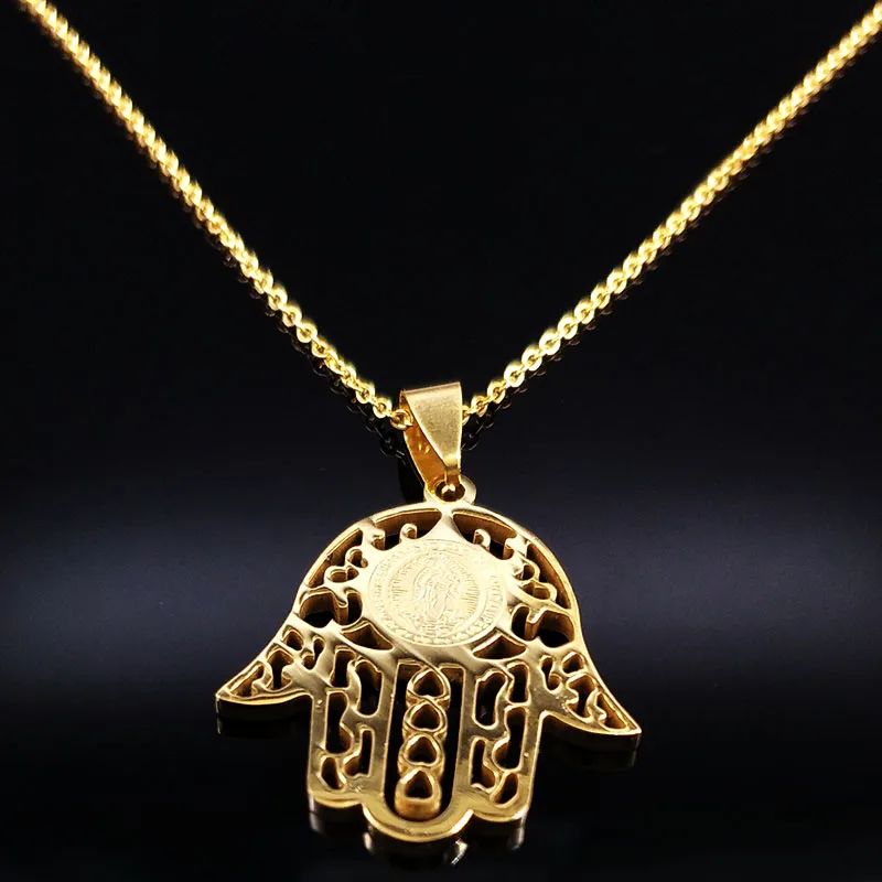 Мужские ожерелья из нержавеющей стали Hamsa Золотистое Ожерелье воротник с
