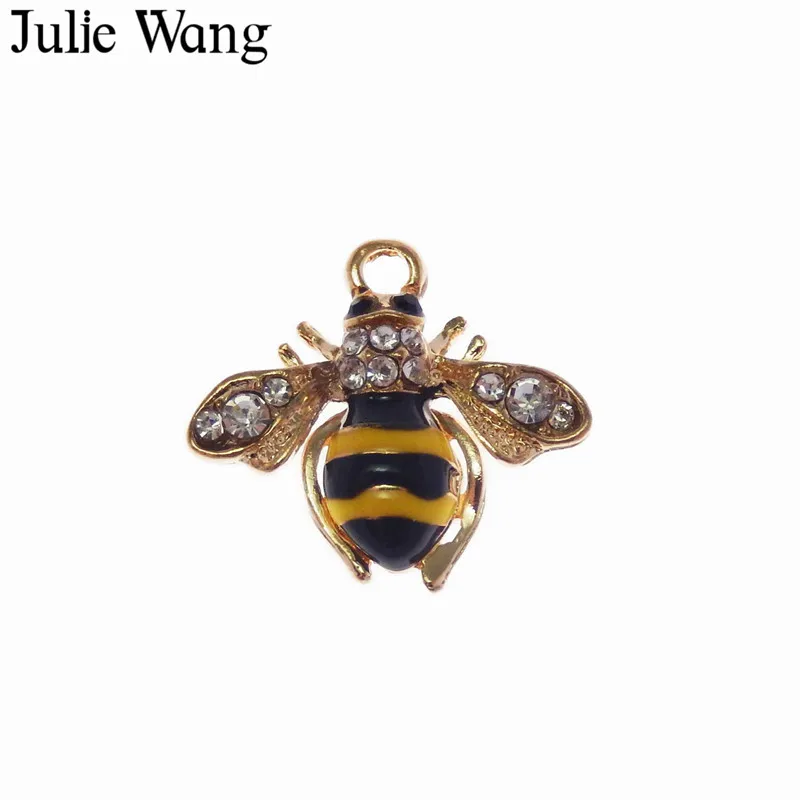 Julie Wang 2 шт. эмалевые пчелы на золотой основе с шармами Стразы для ожерелье кулоном