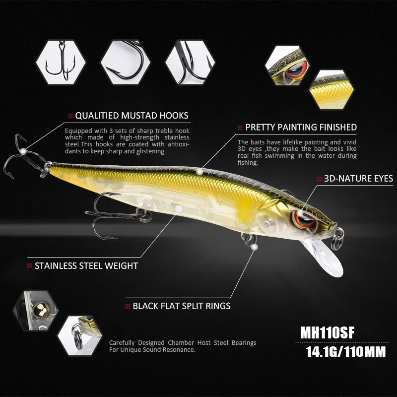 ALLBLUE Jerkbait 110SF жесткая приманка 14 1 г 110 мм тугая воблер искусственная Реалистичная