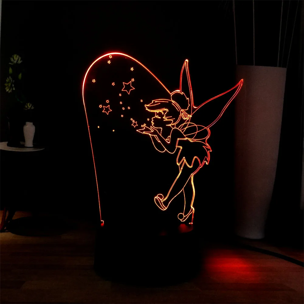 3D визуальная лампа Сказочный динь-колокольчик RGB 7 цветов меняющая прикроватная