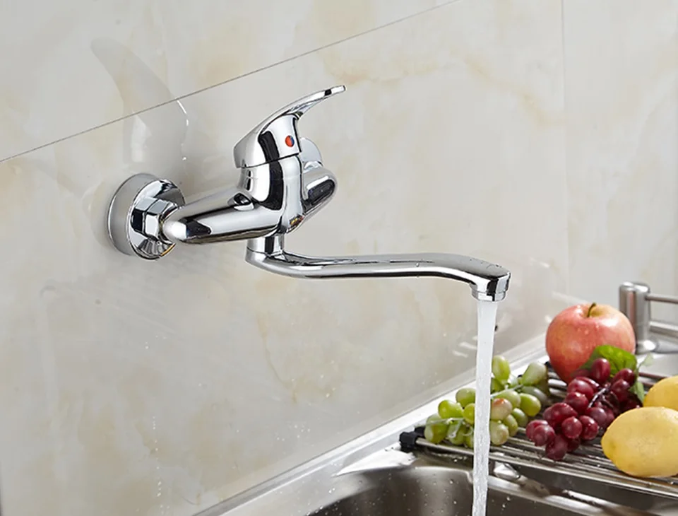Yenhome настенный кран с двойными отверстиями кран горячей и холодной воды кран для ванной комнаты с длинным рычагом на 360 градусов Твердый латунный кухонный кран смеситель для раковины