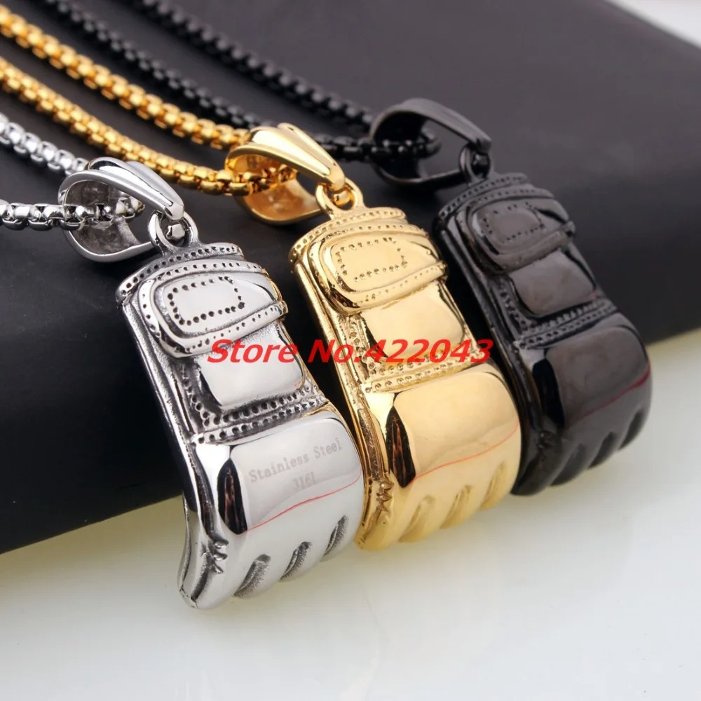 

New Arrival Silver Gold Black color Stainless Steel Fitness Motor Boxing Gloves Pendant Necklace Free Box Chain, Top Quality