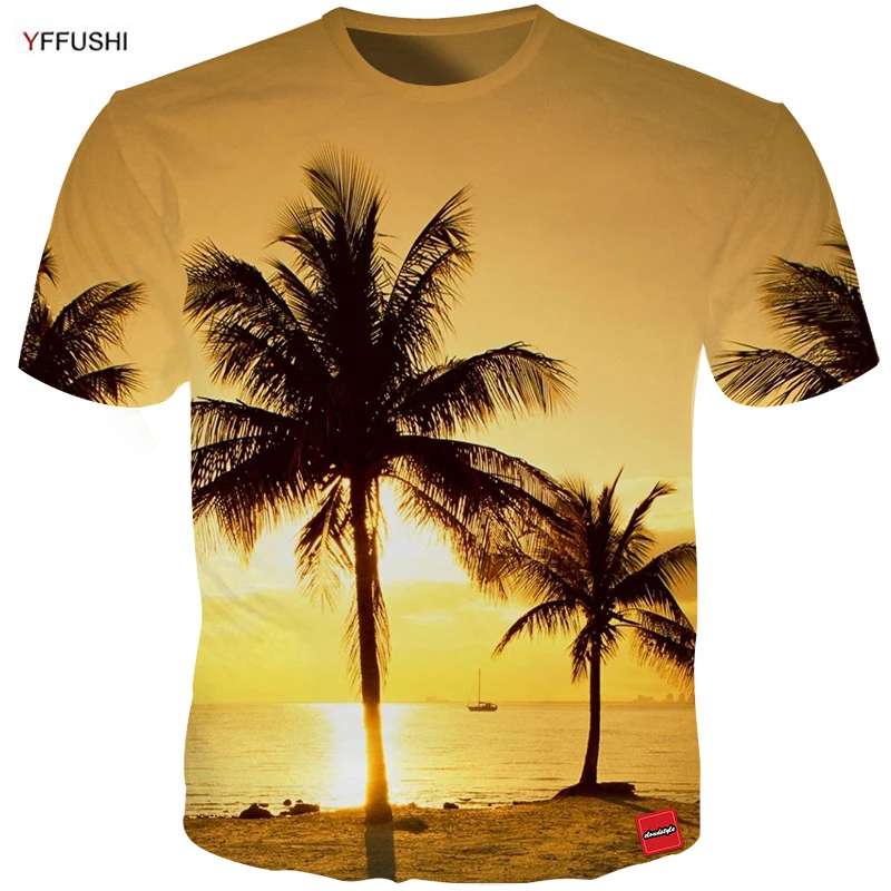 

YFFUSHI Male/Femal 3D Cool Beach T-Shirts Men Fashion Tropical plants 3D Print Summer Hot Sale Men Holiday t shirt Plus Size 5XL