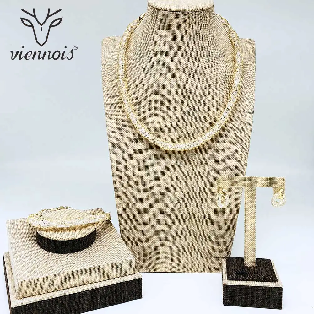 Viennois, новинка, золотой цвет, розовое золото, белые серьги-гвоздики, браслет, колье, ожерелье, набор для женщин, металлические вечерние ювелирные изделия