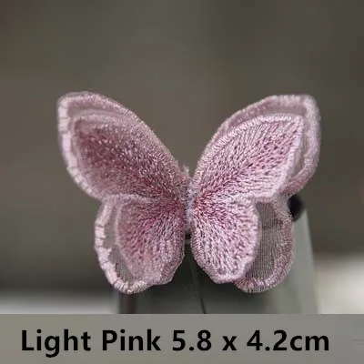 Light pink large AHYONNIEX двойной слой Organdy Бабочка патч вышивка тканевые наклейки невесты вуаль Аксессуары пришить патч для одежды - Цвет: Light pink large