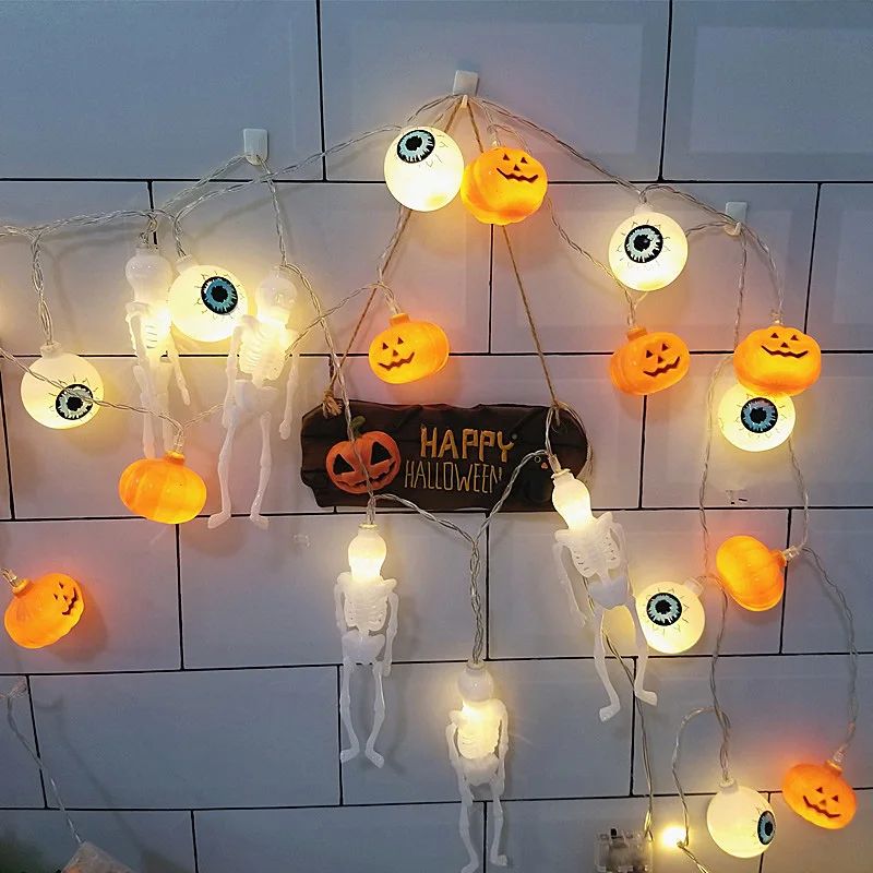 10 LED Хэллоуин украшения тыквы/Призрак/паук/Череп веревка подвесной фонарь