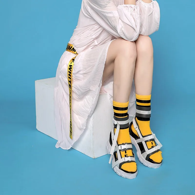 Высокие летние сандалии женские криперы на платформе 6 см туфли танкетке с