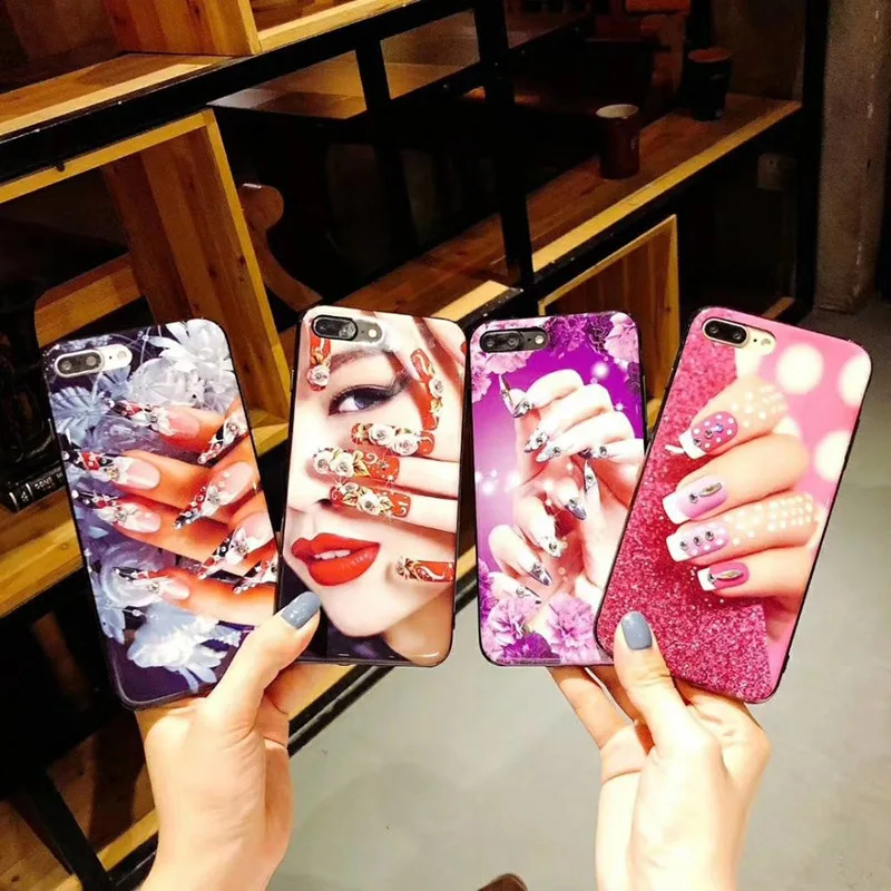 Алмазный блестящий чехол для телефона Coque iPhone 6 6s 7 8 Plus маникюра ногтей мягкий TPU X 10