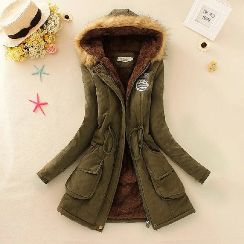 

New winter military coats women cotton wadded hooded jacket medium-long casual parka thickness plus size XXXL quilt snow outwear