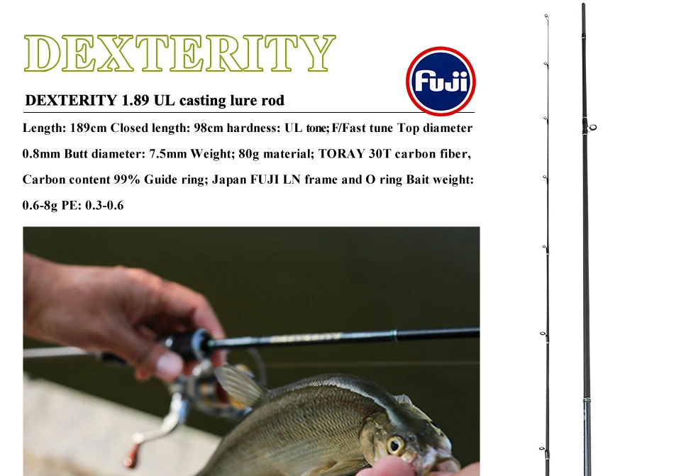 TSURINOYA ловкость 1,89 м UL Baitcasting Удочка FUJI аксессуары Toray 30 т углеродная приманка Литье удочка Pesca палка трость