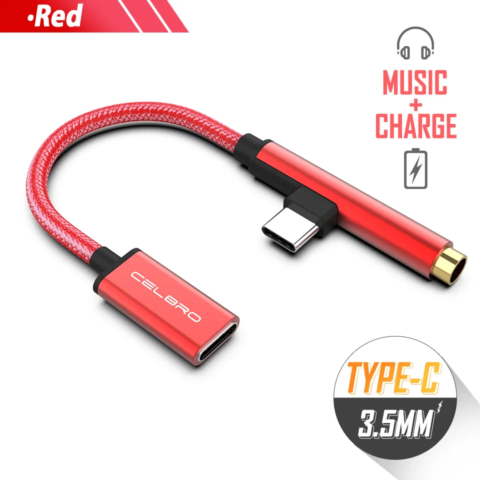 Red Для huawei P20/mate 10/Pro 90 градусов usb type C до 3,5 мм адаптер для наушников Aux аудио USB-C зарядное устройство зарядный кабель для наушников - Цвет: Red