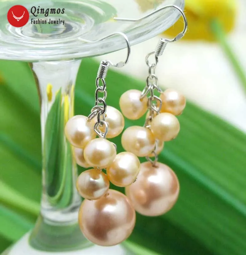 Qingmos модные 6-7 мм круглые серьги с натуральным винно-красным жемчугом для женщин