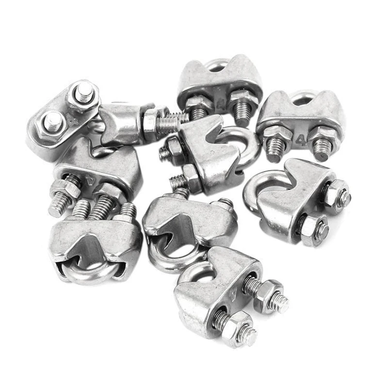 10Pcs Stainless Steel 2mm 1/16 Inch Wire Rope Clip Cable Clamp Fastener Silver Tone |