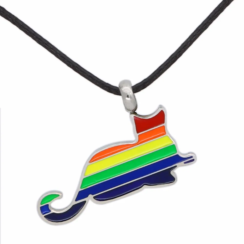 2018 Creative Rainbow Cat Gay Pride Stainless steel Necklace For Woman Men LGBT gift for Foever Love Pendant | Украшения и
