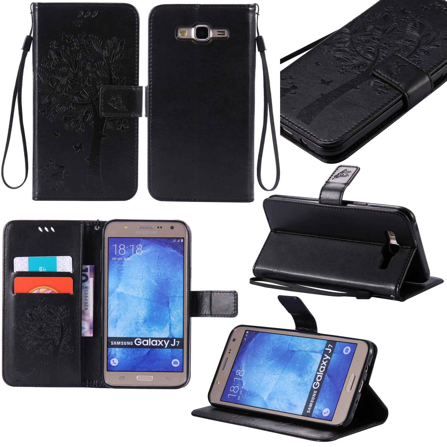 Флип кейс для Galaxy J700 J7 2015 Роскошная тисненная кожа Чехол кошелек SamSung Coque 5 &quotGalaxyJ700