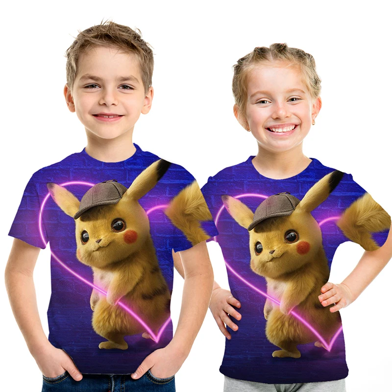 Детская футболка с 3D принтом Pokemon Detective Pikachu модная летняя короткими рукавами топы