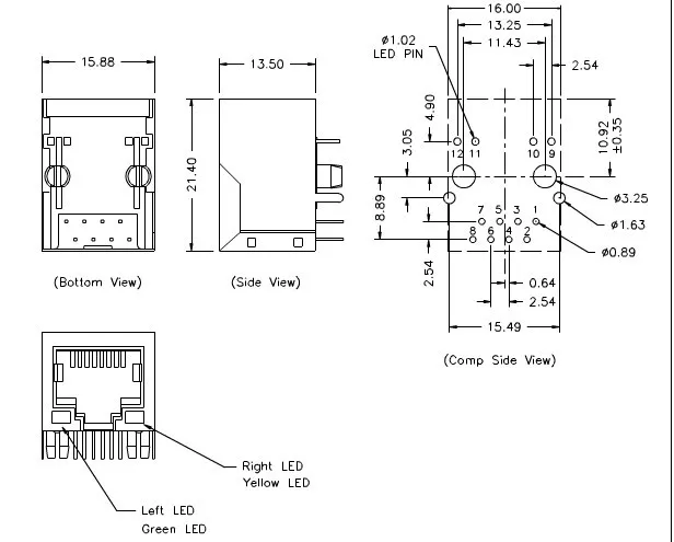 Hanrun HR911105A RJ45 разъем PCB монтажный сетевой адаптер для Ethernet передачи данных с лампой