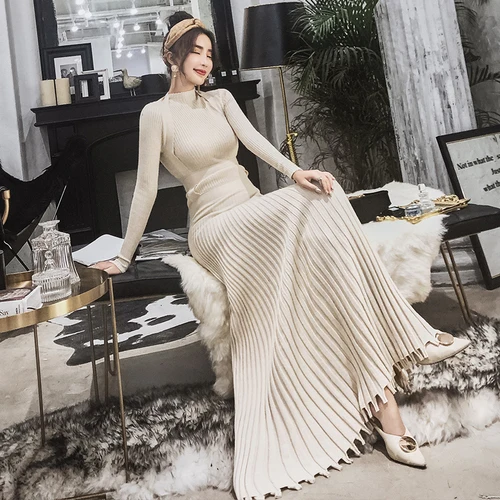 Winter autumn high quality Women Long Knitted Dress Sexy vestidos Back Slim Sweater Dress Fit And Flare Thicken Warm Dress
